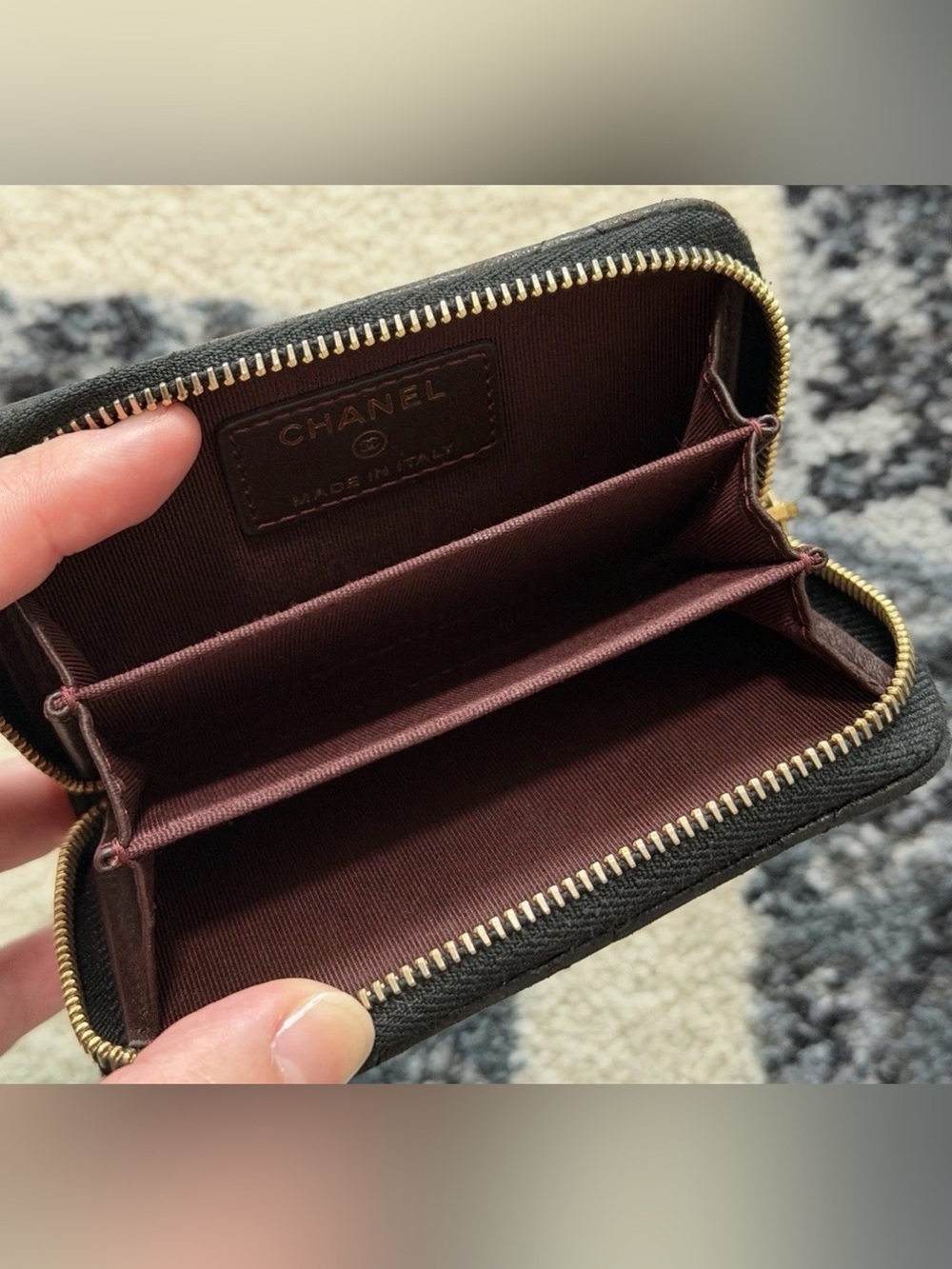 CHANEL Black Quilted Zip-Around Card Wallet with Gold CC - Picture 12 of 15